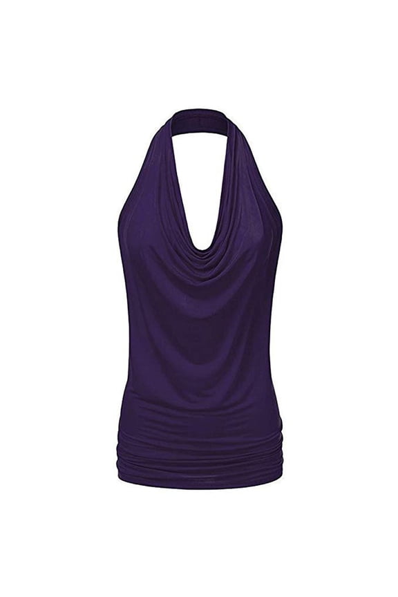 Womens Halter Cowl Neck Tank Tops Summer Backless Cute Casual Shirts