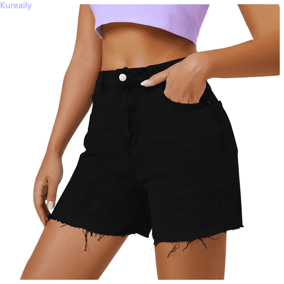 Kureaily Womens High Waist Jean Shorts Wide Straight Leg Microelastic Long Denim Mom Shorts