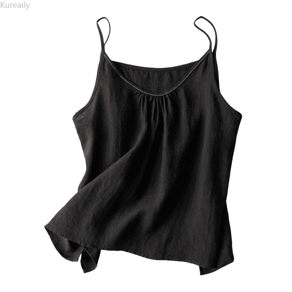 Kureaily Womens Linen Tank Tops Summer Casual Sleeveless V Neck Camisole Loose Fit Strap Cami Shirts