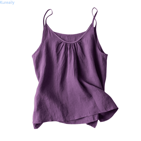 Kureaily Womens Linen Tank Tops Summer Casual Sleeveless V Neck Camisole Loose Fit Strap Cami Shirts