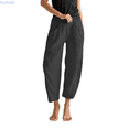 thumbnail image 1 of Kureaily Womens Linen Wide Leg Pants Casual Loose Elastic Waisted Ankle Trousers Barrel Beach Pant Summer Slacks With Pockets Women Stretchy Trousers, 1 of 5