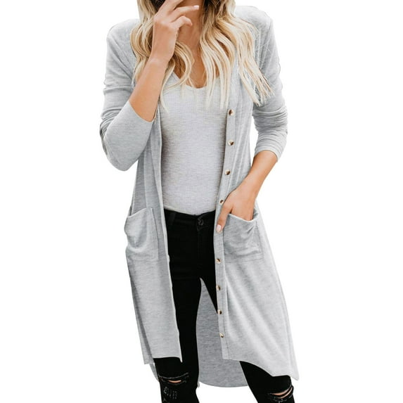 Kureaily Womens Long Sleeve Cardigan Casual Light Soft Knit Cardigan Sweater Coat Single Cardigan Autumn And Winter Mid Length Long Sleeve Buttons Solid Color Cardigan