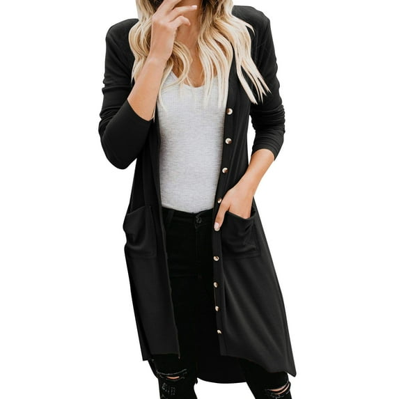 Kureaily Womens Long Sleeve Cardigan Casual Light Soft Knit Cardigan Sweater Coat Single Cardigan Autumn And Winter Mid Length Long Sleeve Buttons Solid Color Cardigan