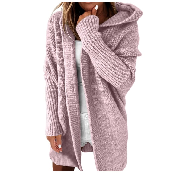 Kureaily Womens Open Front Cardigans Knitted Hooded Sweater Coat Oversized Cardigan Sweaters Fall Winter Outerwear Button Down Cardigan