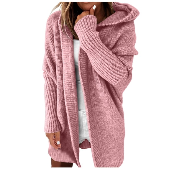 Kureaily Womens Open Front Cardigans Knitted Hooded Sweater Coat Oversized Cardigan Sweaters Fall Winter Outerwear Loose Cardigan Coats