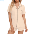 thumbnail image 1 of Kureaily Womens Pajamas Set Short Sleeve Sleepwear Button Down Nightwear Shorts Soft Home Wear Sets Pajamas for Women, 1 of 6