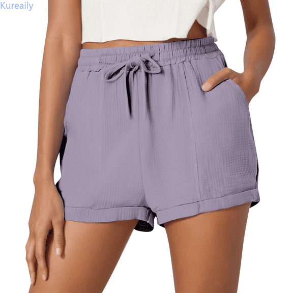 Kureaily Womens Shorts Comfy Summer Drawstring High Waist Cotton Shorts for Women Trendy