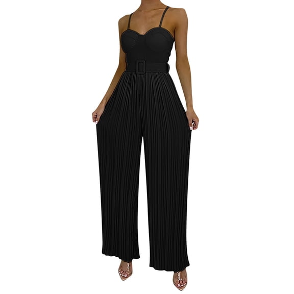 Kureaily Womens Sleeveless High Waist Jumpsuit Dressy Wide Leg Jumpsuit Casual Solid Color Playsuit Straight Leg Pant