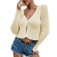 thumbnail image 1 of Kureaily Womens Solid Button Down Long Sleeve Classic Crew Neck Knit Cardigan Sweater Lightweight Clothing, 1 of 4