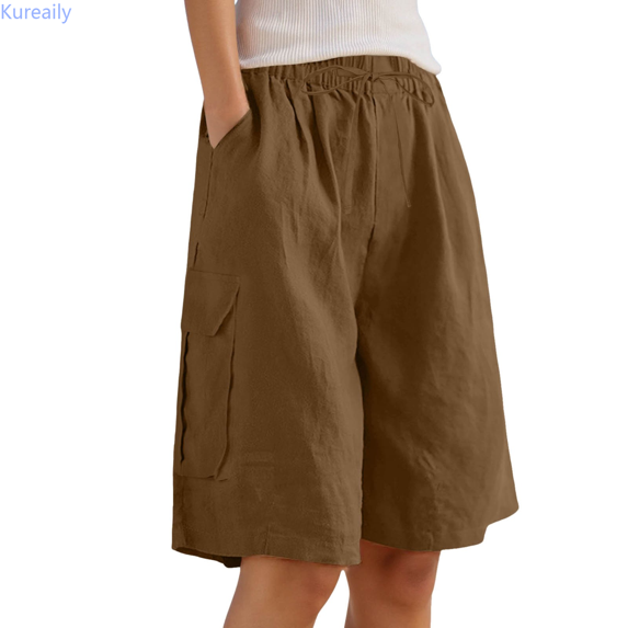 Kureaily Womens Summer Shorts Shorts For Women Linen Wide Leg Knee Length Casual Loose Fit Comfy Straight Leg Pant