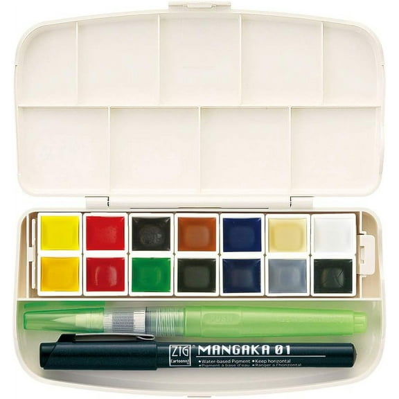 Kuretake GANSAI TAMBI, Portable 14 Colors Set, Watercolor Paint Set, Professional-quality for artists and crafters, AP-Certified, water colors for adult, Made in Japan One Size