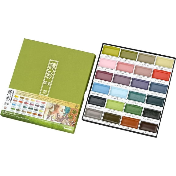 Kuretake GANSAI TAMBI Watercolor Paint Set 24 Colors II - Art nouveau, Professional-quality art supplies for artists adult painting aketching, Non-Toxic, Made in Japan