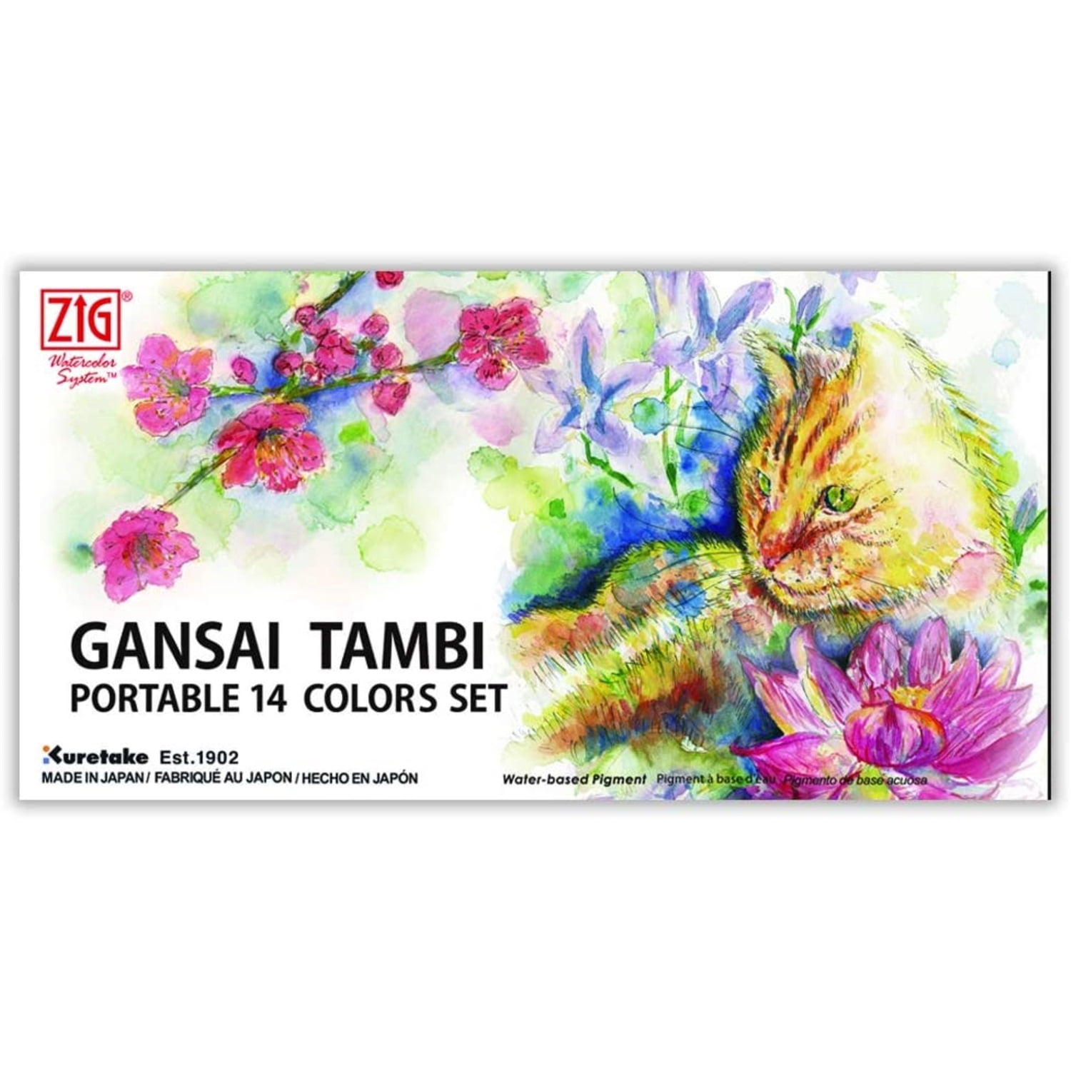 Kuretake Gansai Portable Watercolor Set - Set of 14, Assorted Colors, Half Pans