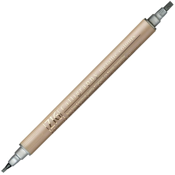 Kuretake KUMS-8400-102 Zig Memory System Twin Marker, Calligraphy Metallic, 102 Silver