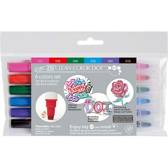 Kuretake ZIG Clean Color Dot Dual-Tip Markers-6/Pkg