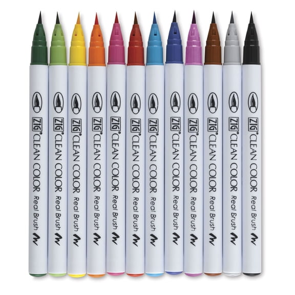 Kuretake Zig Clean Color Real Brush Marker Set, 12-Color Set