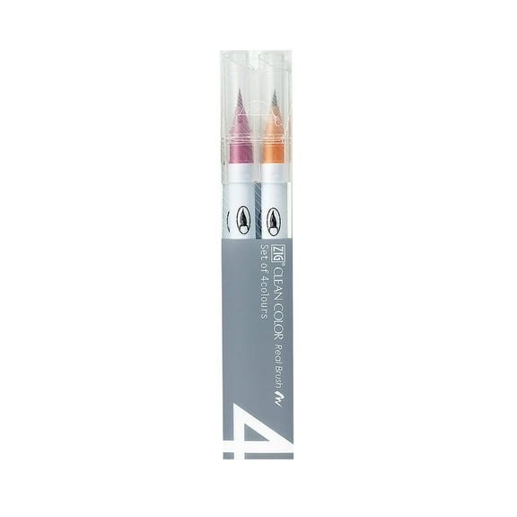 Kuretake Zig Clean Color Real Brush Marker Set, 4-Colors, Deep