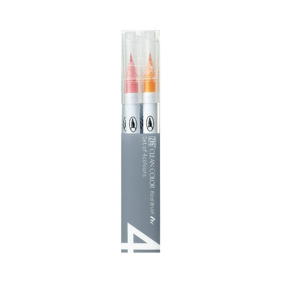 Kuretake Zig Clean Color Real Brush Marker Set, 4-Colors, Pop
