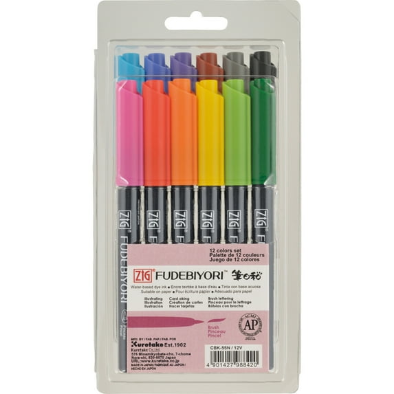 Kuretake Zig Fudebiyori Brush Pen Set, 12-Colors