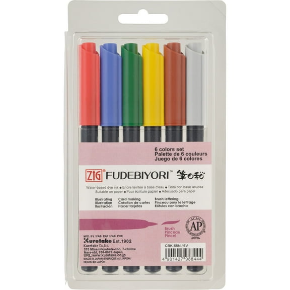 Kuretake Zig Fudebiyori Brush Pen Set, 6-Colors