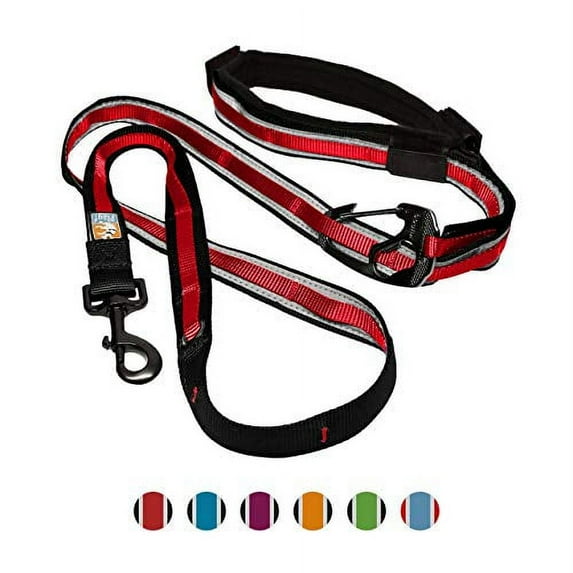 Kurgo 6 in 1 Hands Free Dog Leash |Reflective Running Belt Leash for Dogs |Crossbody & Waist Belt Leash |Carabiner Clip |Padded Handle For Training, Hiking |Quantum Leash |6 colors, Barn Red