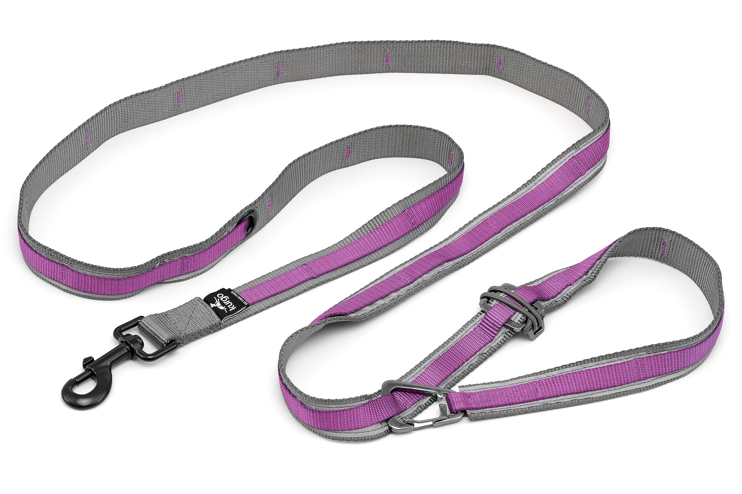 Kurgo 6 in 1 Quantum Leash, Hands Free Leash for Dogs, Running Belt Lead, Crossbody & Waist Belt Style, Reflective, Carabiner Clip, For Training, Hiking, or Jogging, purple