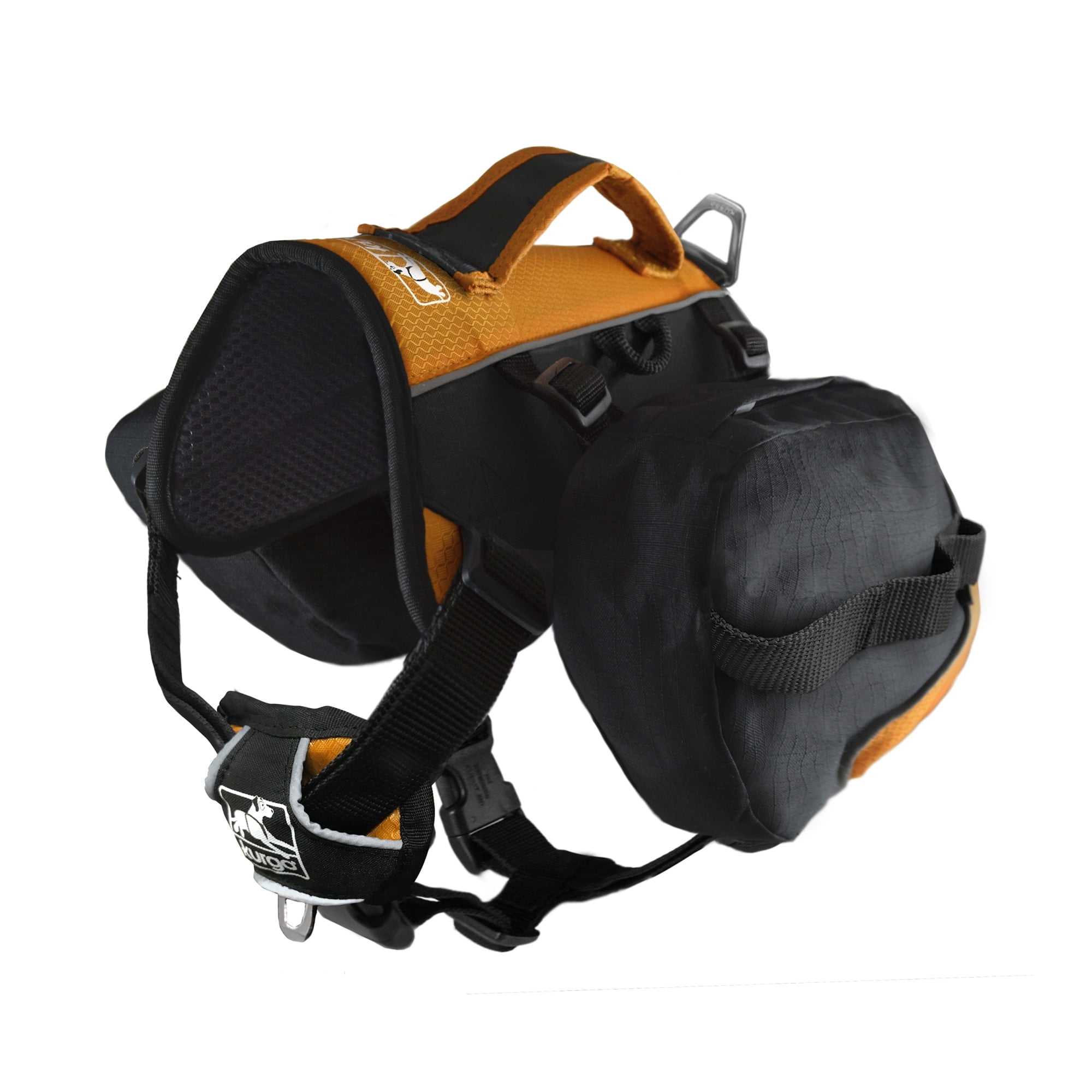 Kurgo Baxter Dog Backpack, Dog Saddlebag, Dog Pack, Adjustable Saddlebag for Hiking, Walking, Running, Camping, Black/Orange