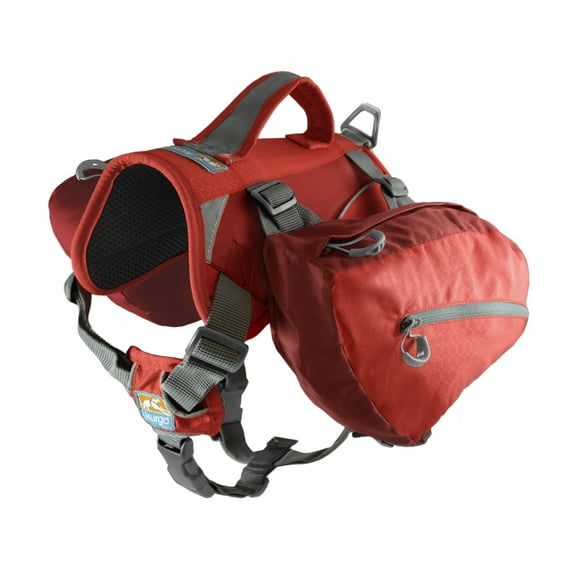 Kurgo Baxter Dog Backpack, Dog Saddlebag, Dog Pack, Adjustable Saddlebag for Hiking, Walking, Running, Camping, Chili Red/Barn Red