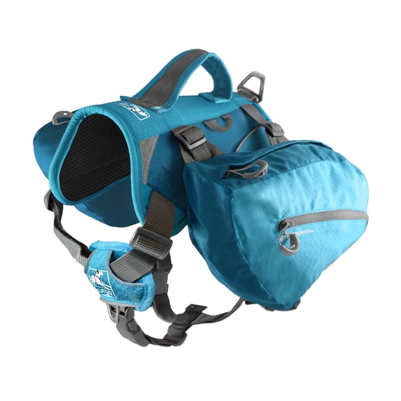 Kurgo Baxter Dog Backpack Harness, Coastal Blue | Integrated Harness & 2-Sided Saddlebag Holds 3.5L, 8 Adjustment Points, Reflective Trim, Padded Handle, for Dogs 30-85 Lb