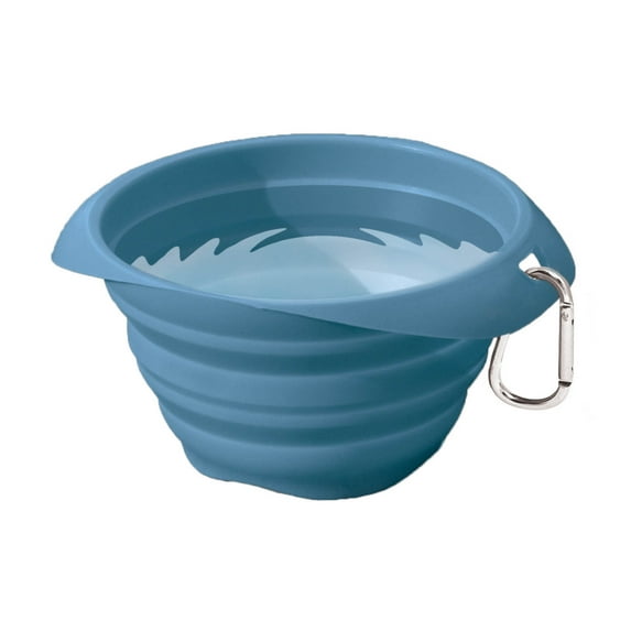 Kurgo Collaps-A-Bowl for Dogs, Collapsible Food Grade Bowl for Dogs, Includes Carabiner, 24 oz, Blue