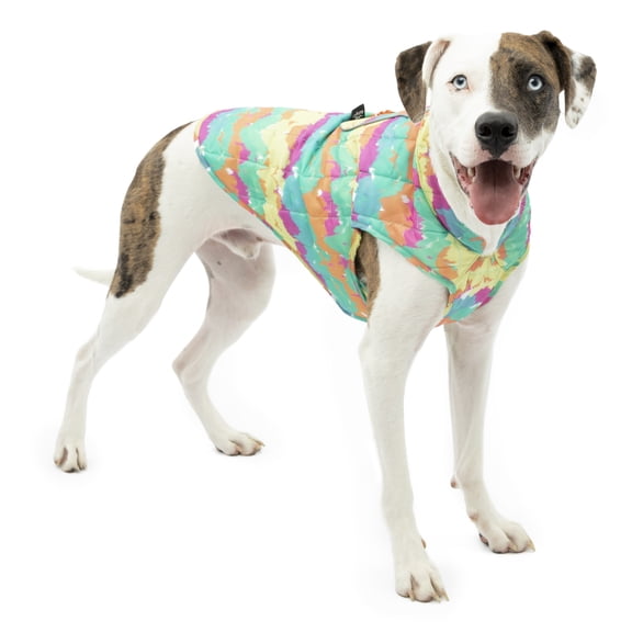 Kurgo Loft Dog Jacket, Reversible Dog Coat, Wear with Harness or Sweater, Water Resistant, Reflective, Winter Coat For Large Dogs (Watercolor Stripe, L)