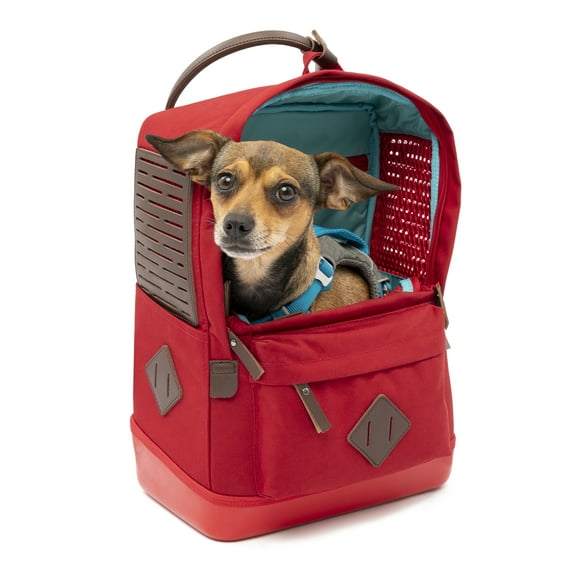 Kurgo Nomad Dog Carrier Backpack, Hiking Backpack for Small Dogs, Waterproof Bottom, Dual Carry Handles, Holds Pets Up to 15 lbs, Red