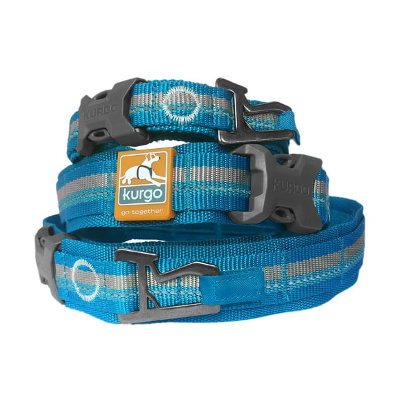 Kurgo RSG Dog Collar, Extra Wide Collar for Dogs, Comfortable, Adjustable, Reflective, Quick Release Buckles, Molle Compatible, Bottle Opener, Medium, Large Dogs, Blue/Grey (Small)