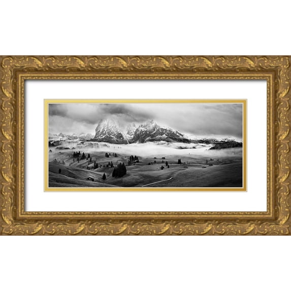 Kuric Ep, Marian 18x10 Gold Ornate Wood Framed with Double Matting Museum Art Print Titled - Foggy Dolomites