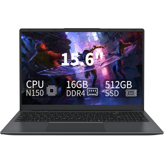 15.6 inch Laptop Computer, Intel N150, 16GB RAM 512GB SSD, Backlit Keyboard, Fingerprint Unlock,Win11 Pro