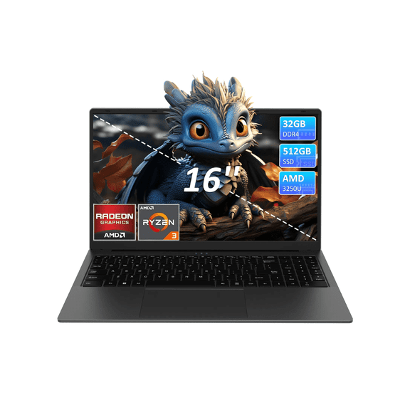 KurieTim 16" Laptop, AMD Ryzen 3250U,32GB RAM, 512GB SSD,for Business and Student