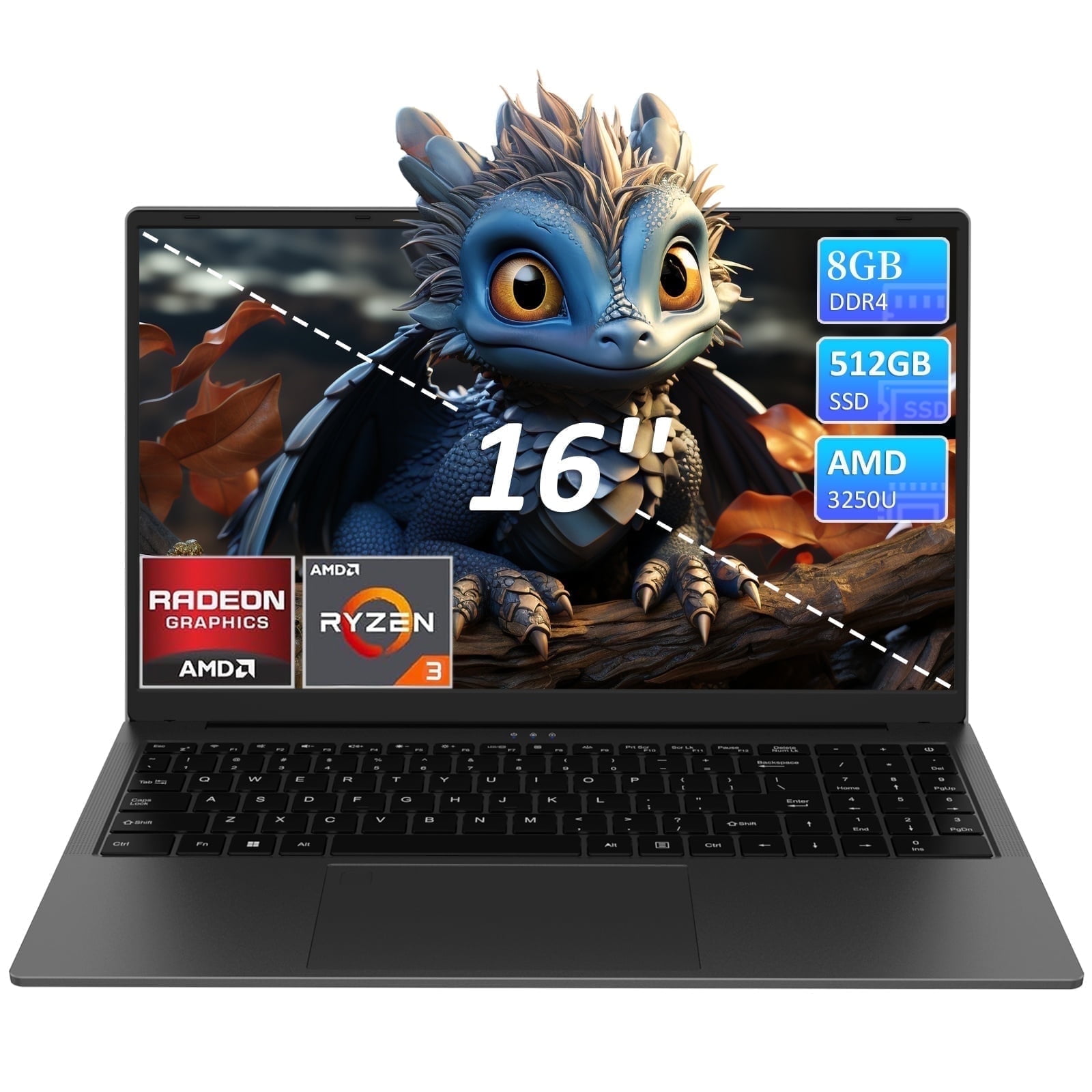 KurieTim 16 Inch Laptop with AMD Ryzen 3250U, 8GB RAM, 512GB SSD