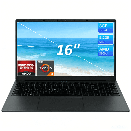 KURIETIM 16" Laptop , AMD Ryzen 5 3500U CPU, 8GB RAM 512GB SSD, Backlit Keyboard, Windows 11 Computer