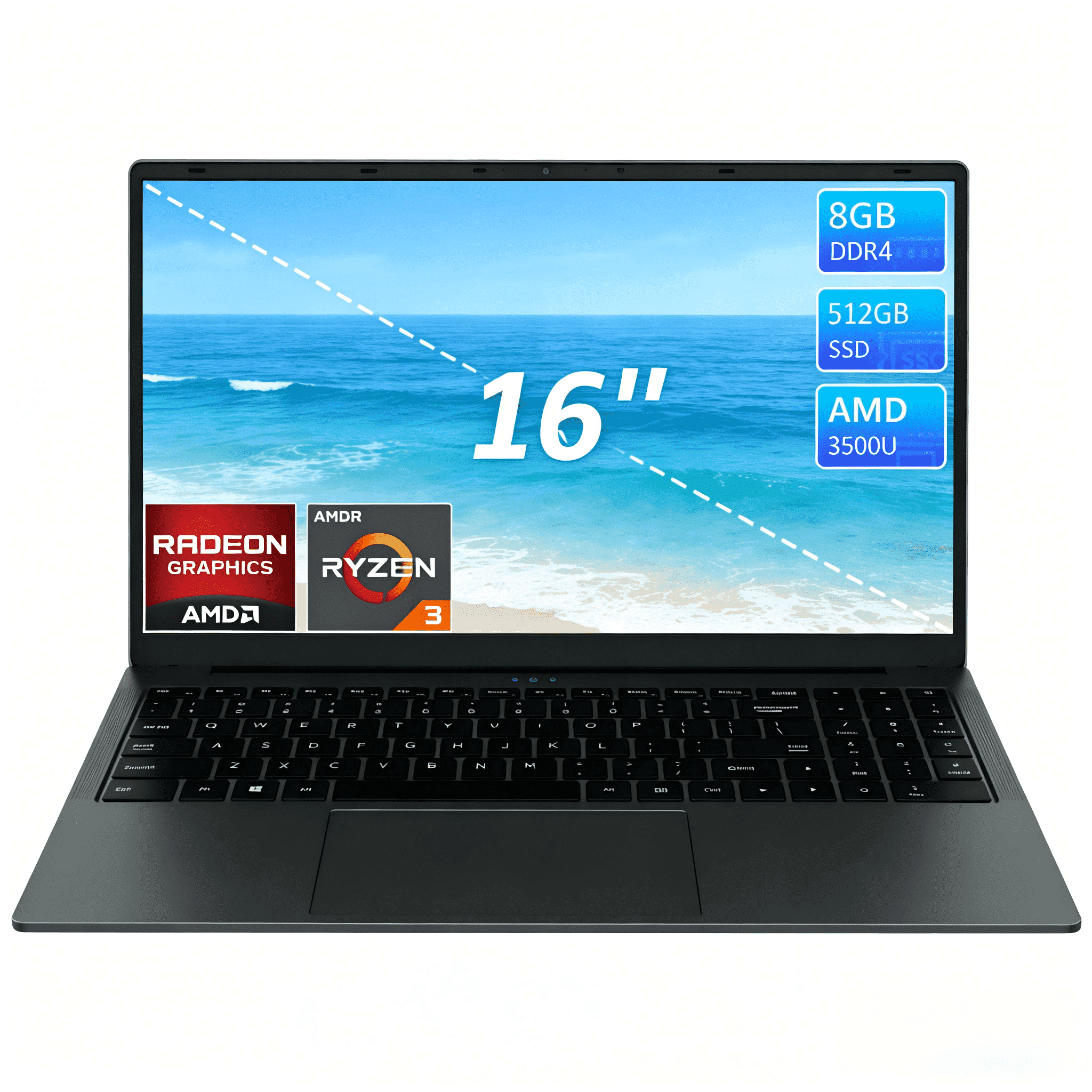 Laptop KURIETIM 16", CPU AMD Ryzen 5 3500U, 8GB RAM 512GB SSD, teclado retroiluminado, Windows 11