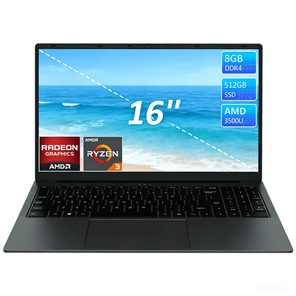 KurieTim T160R 16-Inch Business Laptop Laptop, AMD Ryzen 3500U, 8GB RAM, 512GB SSD, Gray