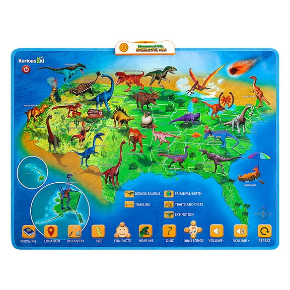 Kurious Kid USA Interactive Dinosaur Map 36" x 27" Poster