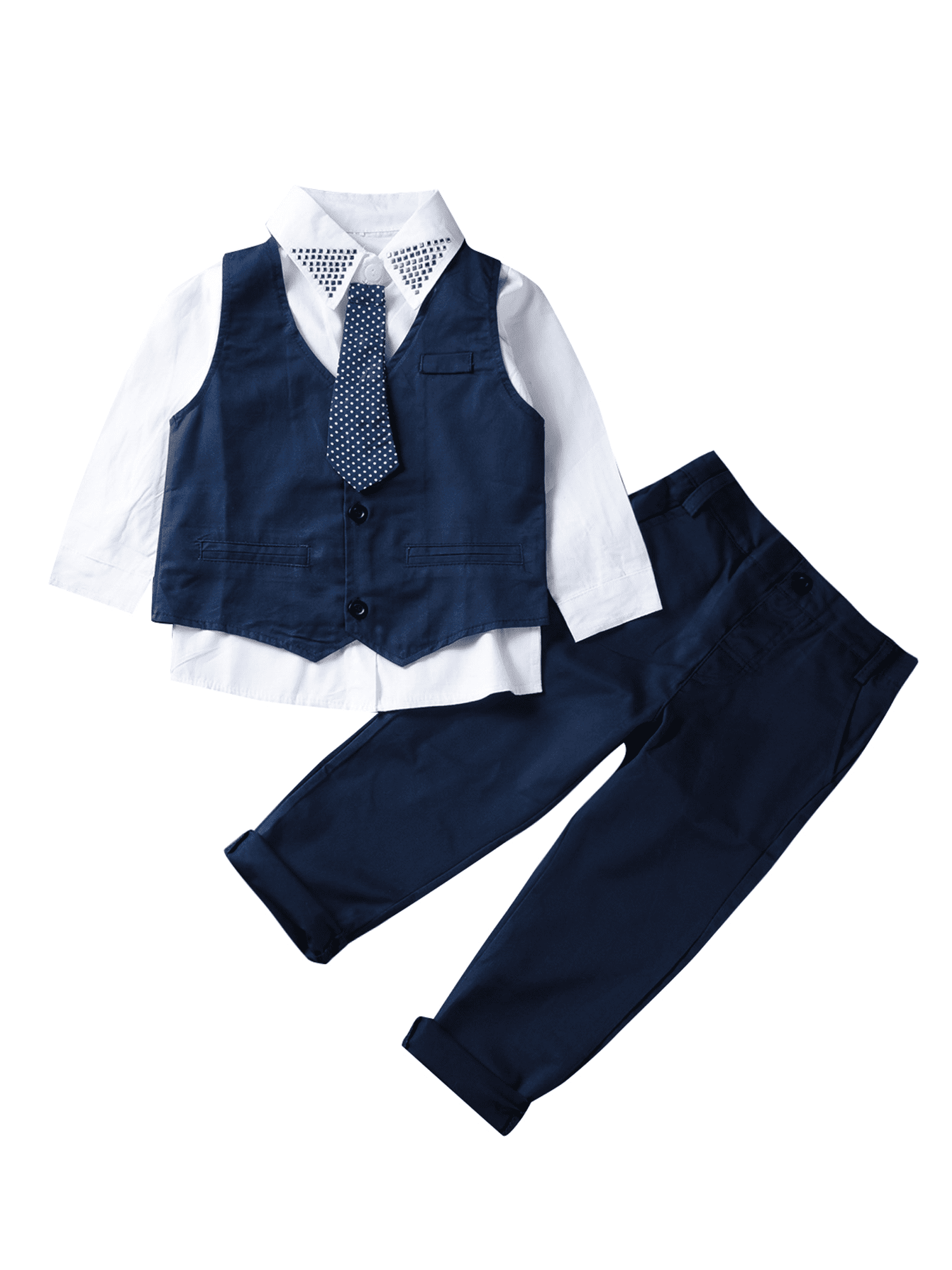 Kuriozud Baby Boy Tuxedo Suit Shirt Waistcoat Tie Pants Formal Outfit