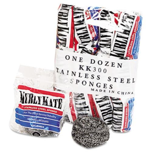 Stainless Steel Scrubber, Medium, 3 1/2 X 1, Steel Gray, 12/carton