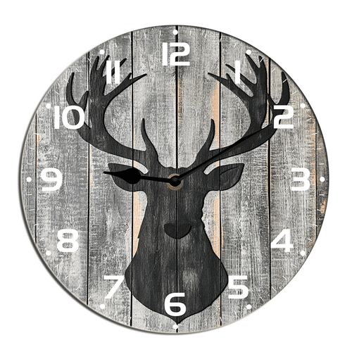 Kurmntregon Antler Wall Clock Deer Head Hunting Silent Non Ticking Battery Operated Rustic Farmhouse Kitchen Clocks Decorative For Living Room Bedroom Office Shop Hotel Round 10"