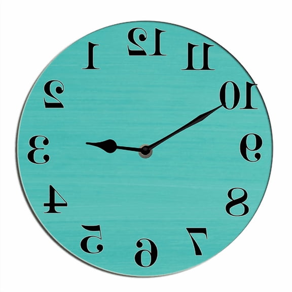 Kurmntregon Backwards Wall Clock Backwards Kitchen Decor Silent Non Ticking Battery Operated Wood Clock For Bedroom Bathroom Living Room Office School Bedroom Round 10"