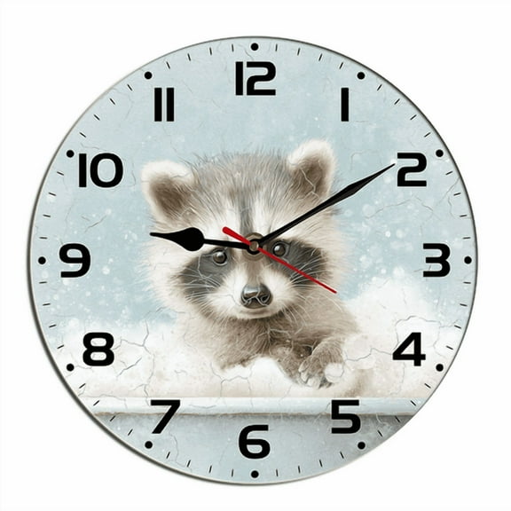 Kurmntregon Bathroom Wall Clock Baby Raccoon Bathtub Wooden Animal Toilet Silent Non Ticking Decorative Clock For Living Room, Kitchen, Home,Bathroom, Bedroom, Office Or School Round 10"