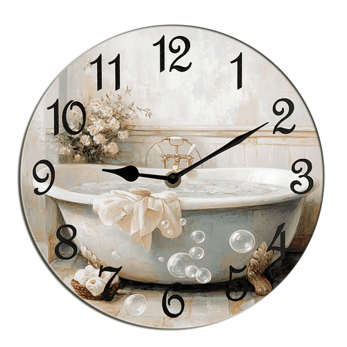 Kurmntregon Bathroom Wall Clock Bathtub Silent Non-Ticking Desk Clock Decorative For Living Room Home Office School Kitchen Wall Decoration Shop Hotel Round 10"