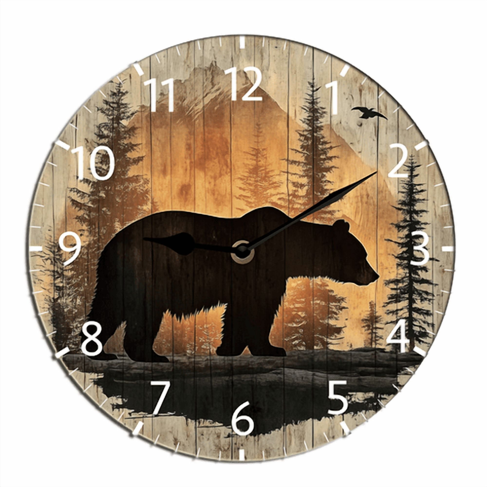 Kurmntregon Cabin Bear Wall Clock Forest Wildlife Mountain Lodge ...