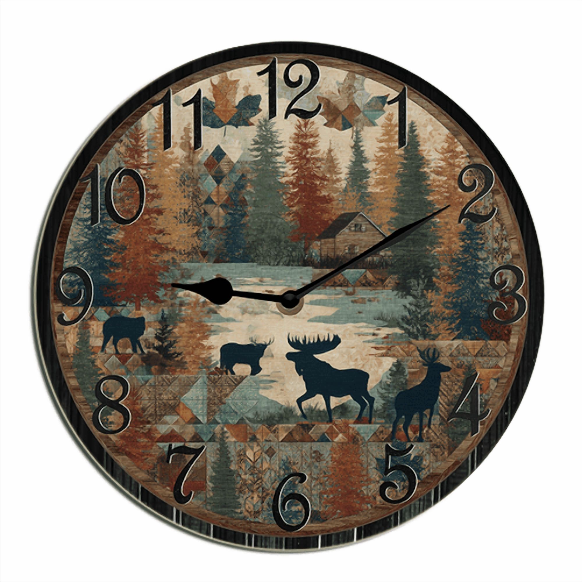 Image showcasing Kurmntregon Cabin Bear Wall Clock Forest Wildlife Mountain Lodge Wooden ...