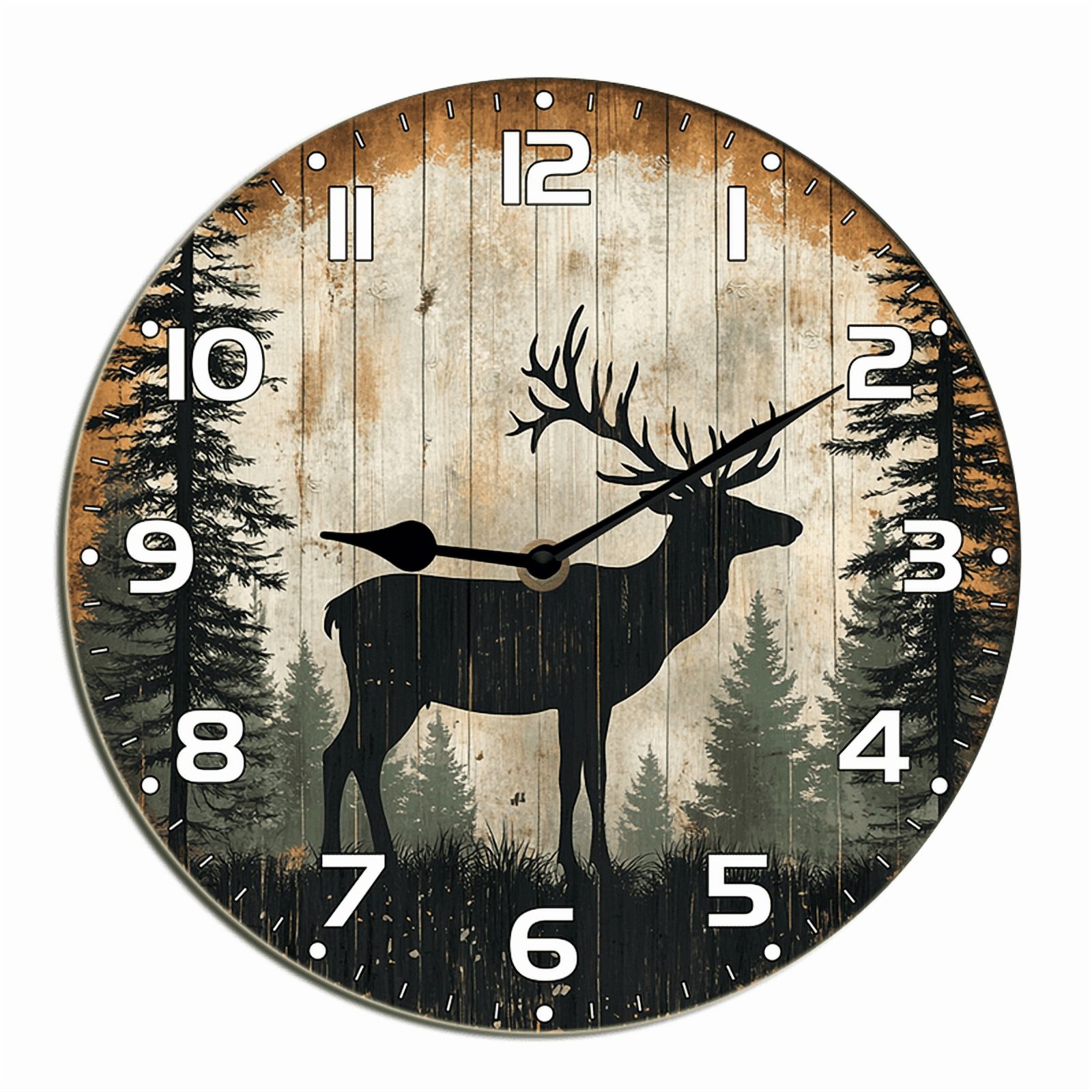 Kurmntregon Cabin Deer Wall Clock Deer Elk Forest Wildlife Mountain ...